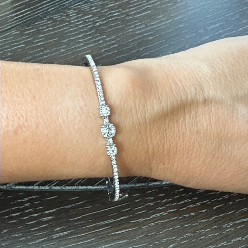 Silver Tone Givenchy Rhinestone Bangle Bracelet - image 1